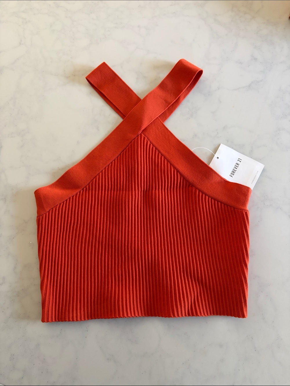 Forever 21 Orange Ribbed Cross-Back Crop Top